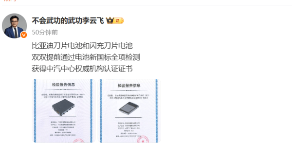 股市配资公司 比亚迪刀片电池提前通过新国标